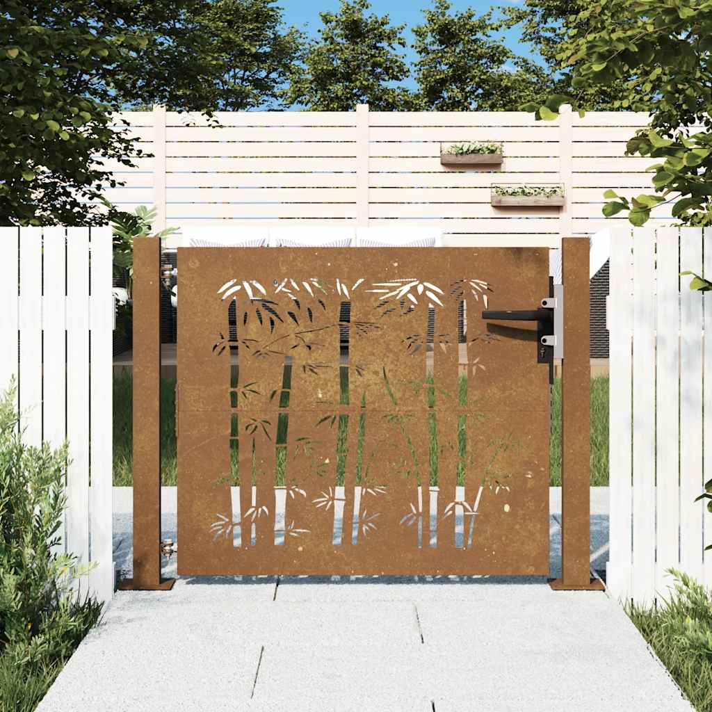 Portail De Jardin En Acier Corten Et Bambou