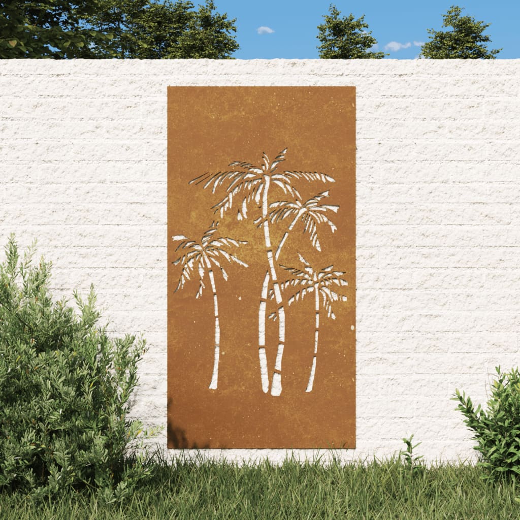 Décoration Murale Jardin 105X55 Cm Acier Corten Design Palmier
