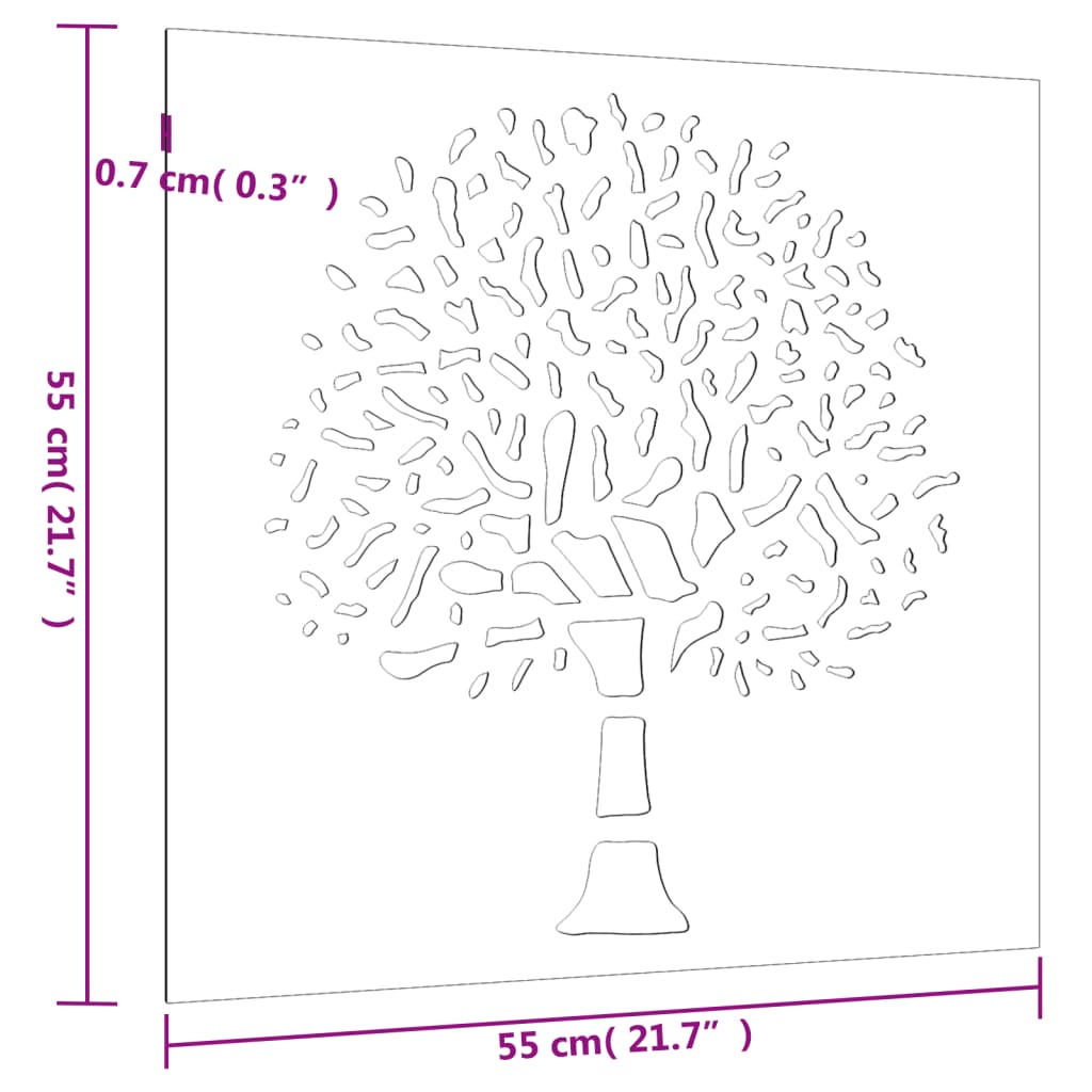 Décoration Murale Jardin 55X55 Cm Acier Corten Design D'arbre
