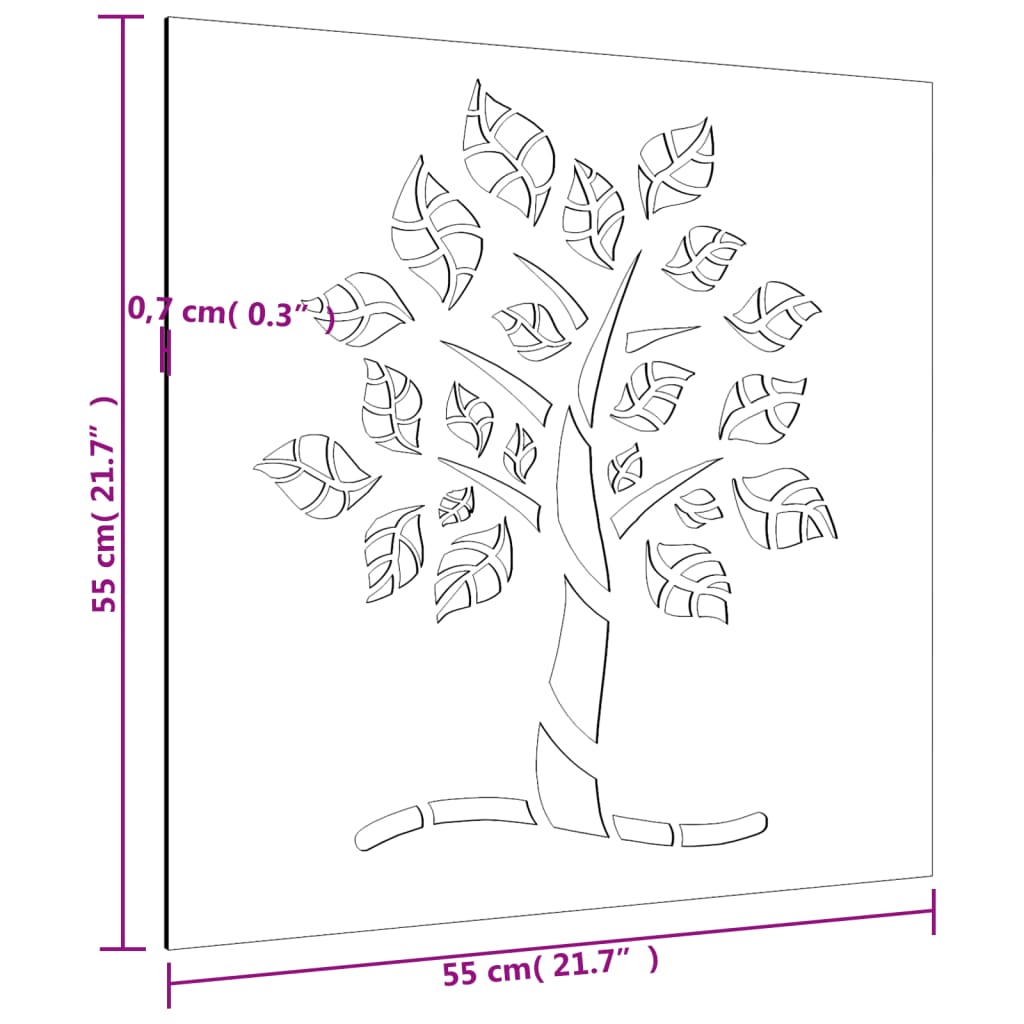 Décoration Murale Jardin 55X55 Cm Acier Corten Design D'arbre