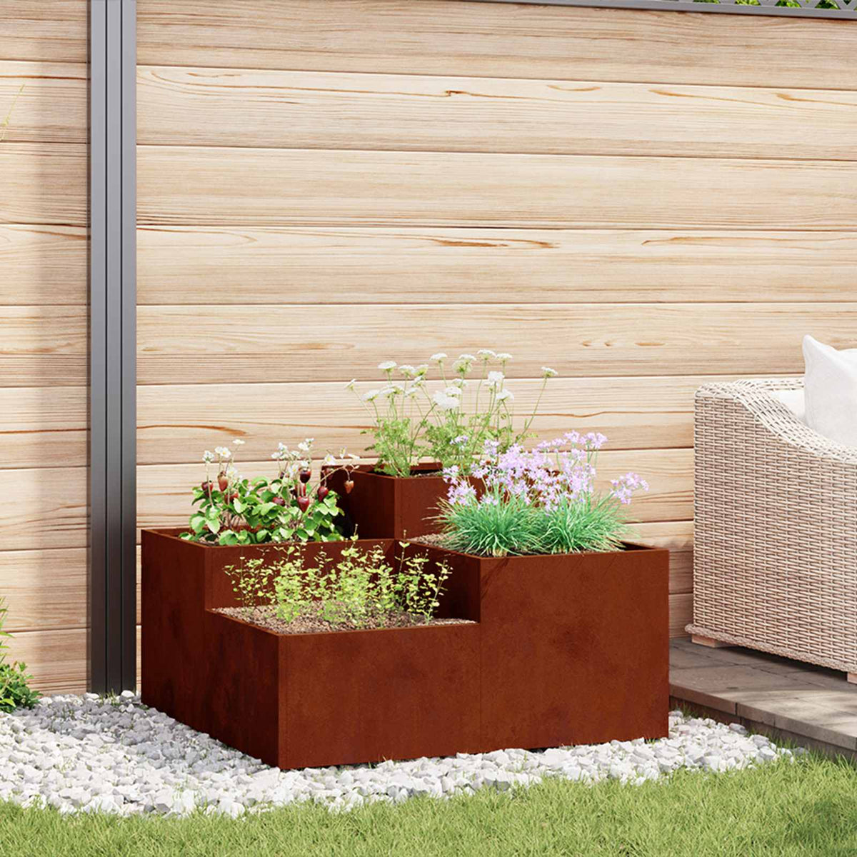 Cache-Pot De Jardin Rouillé Acier Patiné
