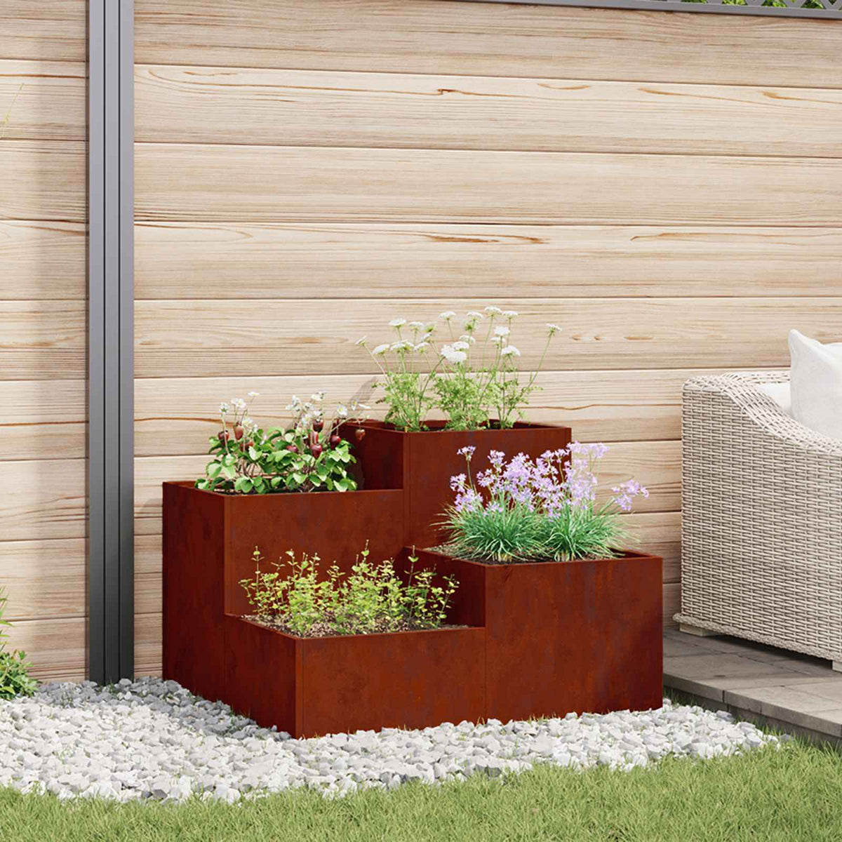 Cache-Pot De Jardin Rouillé Acier Patiné