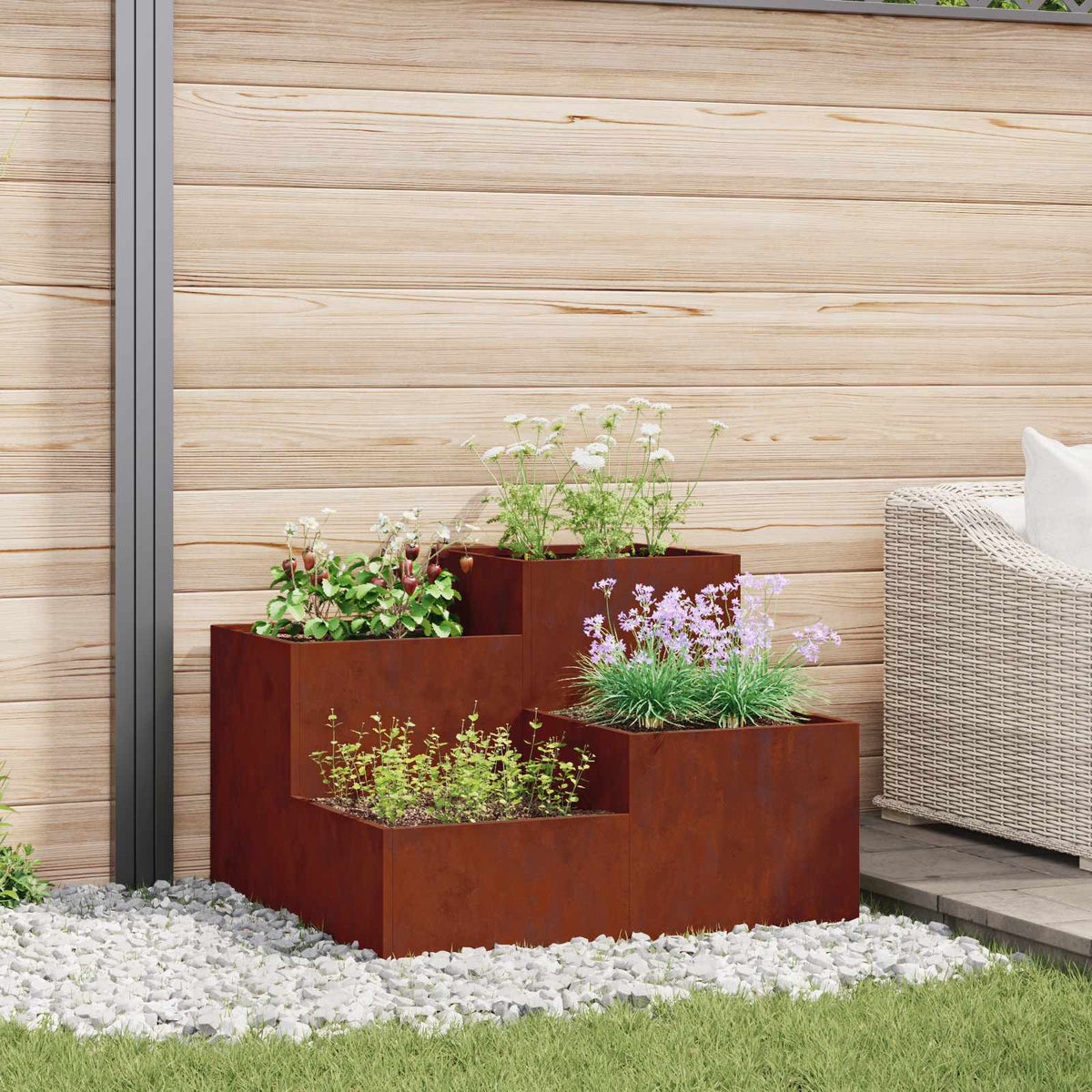Cache-Pot De Jardin Rouillé Acier Patiné