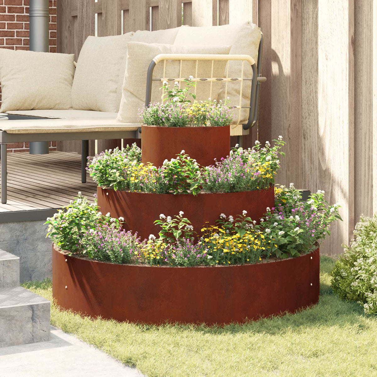 Cache-Pot De Jardin Rouillé 90 X 90 X 20 Cm Acier Patiné