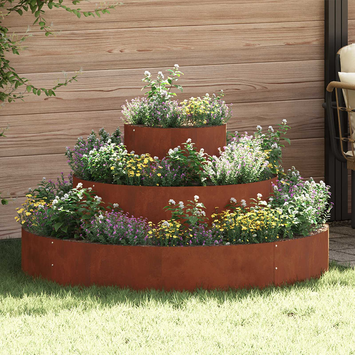 Cache-Pot De Jardin Rouillé 120 X 120 X 20 Cm Acier Patiné