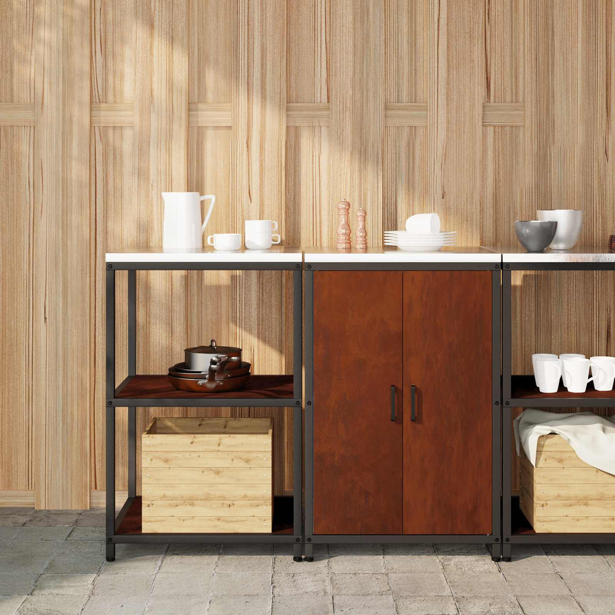 Ensemble De Rangement Cuisine Hattem 2 Pc Rouillé Acier