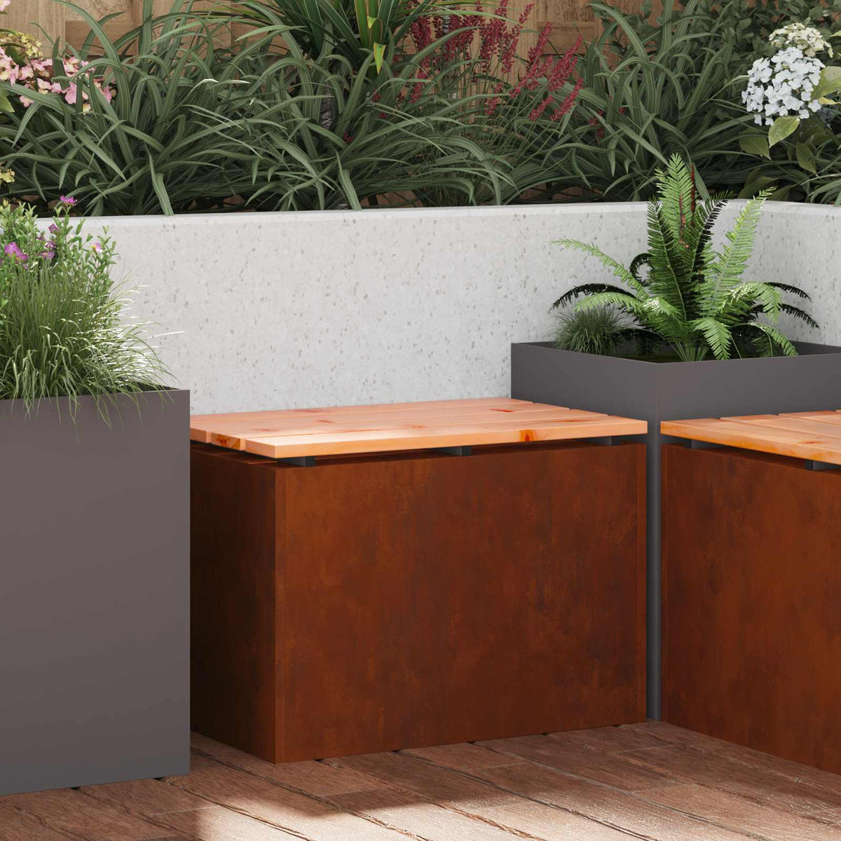 Banc De Jardin 1 -Seater Rouillé Carré